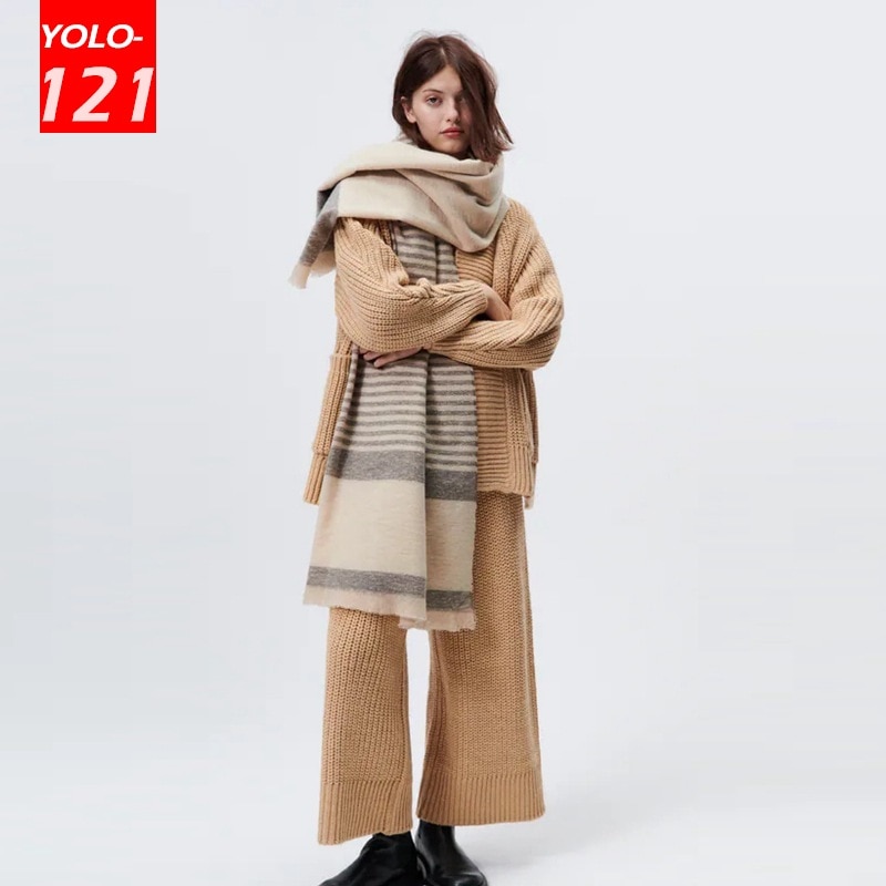 황갈색 두껍고 얇은 줄무늬 스카프 여성 럭셔리 겨울 여성 스카프 증가 패션 체크 스카프 대형 클래식 체크 목도리